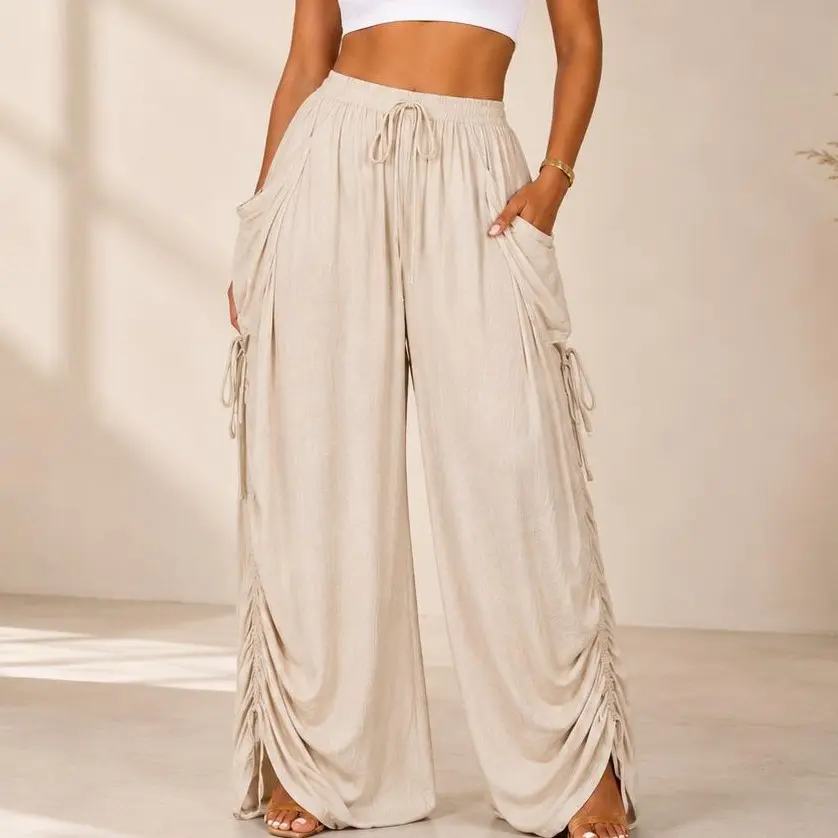 Women's Modest Islamic Palazzo Pants - Lightweight Woven Fabric, Relaxed Wide-Leg, Solid Full-Length, Casual Daily & Vacation Wear