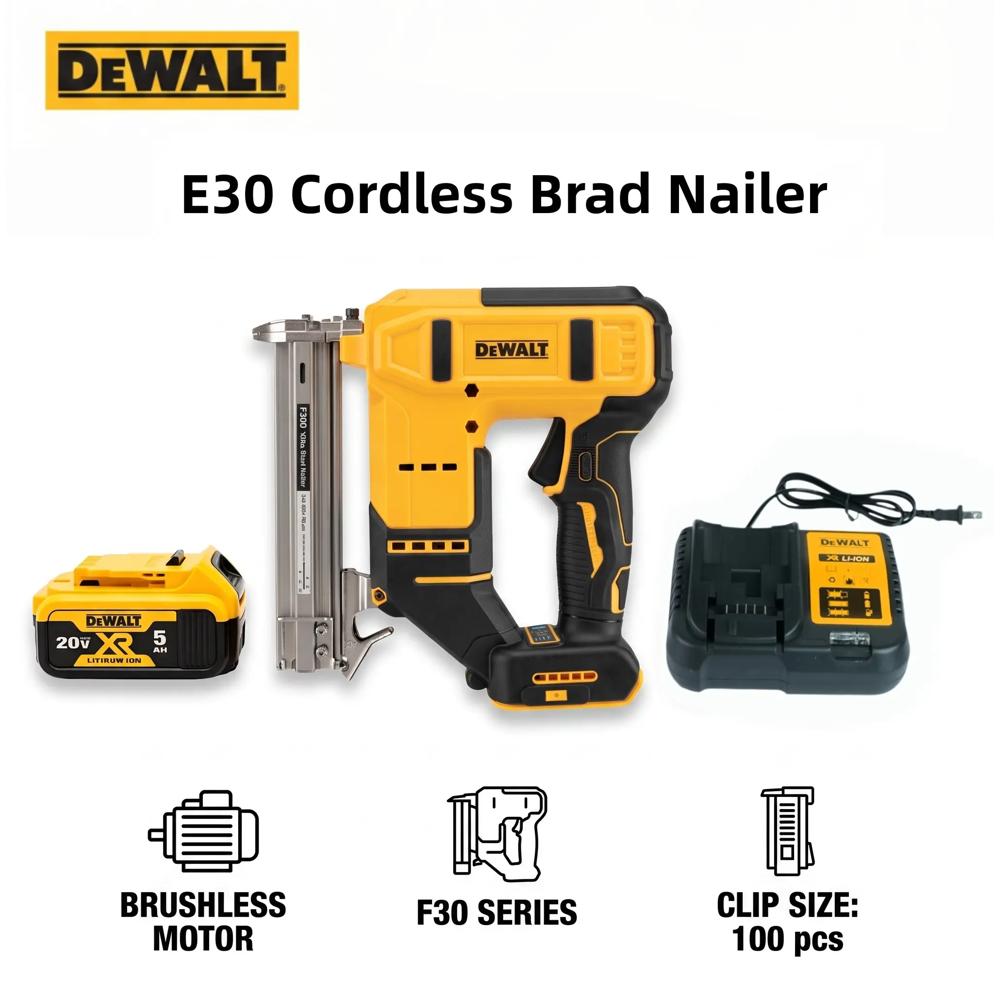 DEWALT F30 20V MAX Brushless 2 In 1 Brad Nailer and Stapler 18GA Finish Nailing Tool for Trim Installation, Baseboard, Woodworking, Cabinet Assembly, Furniture Repair and DIY Projects, Dual Firing Modes,nm torque control heavy-duty task mechanical work