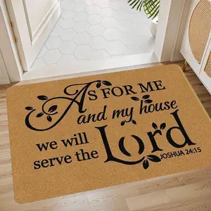 Christian Religious Door Mat with "As for Me and My House We Will Serve the Lord" Joshua 24:15 Bible Verse - Non-Slip Rubber Backing, Indoor/Outdoor Entrance Mat, Beige & Black Faith-Based Home Decor Mat for Front Door, Patio, Bedroom