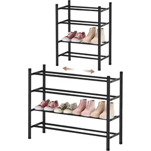 4-Tier Expandable Shoe Rack, Adjustable Shoe Rack Shoe Organizer Shoe Shelf, Free Standing Shoe Racks Heavy Duty Metal for Closet Entryway Closet Doorway Front Door Entrance,Black