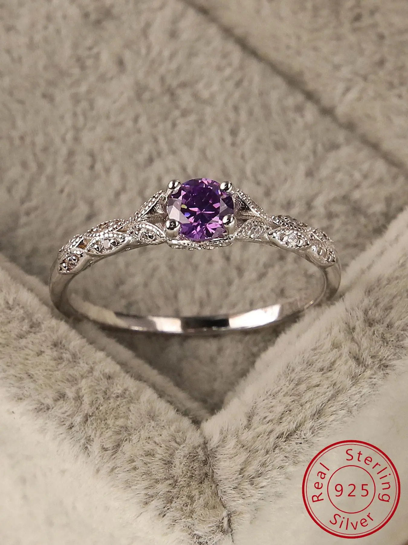 925 Sterling Silver Fashion Artificial Amethyst Decorated Ring, Elegant Jewelry for Women for Party, Daily Decor, Trendy All-match Jewelry for Birthda