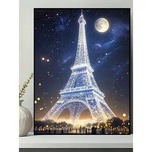 Starry Night Eiffel Tower 5D DIY Diamond Painting Set, Adult Beginner Full Round Crystal Mosaic Art, Perfect for Home Wall Decor and Christmas Gifts