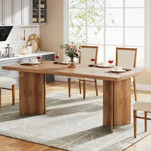 LITTLE TREE 63-inch Dining Table for 4-6, Farmhouse Kitchen Table with Large Tabletop, Rectangular Dinner Eating Table for Dining Room, Living Room, Kitchen
