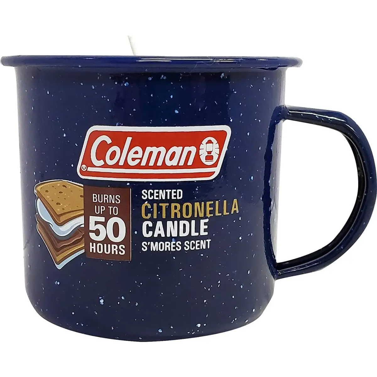 212 MAIN 6oz WPC Coleman Tin Mug Outdoor Citronella S'mores Scented Candle, Crackling Wick, Aroma, Blue, Camping & Hiking Decor, Home Decoration