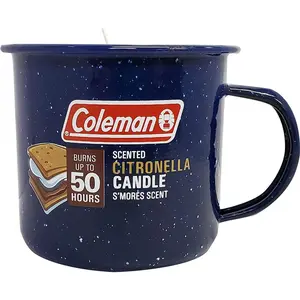 212 MAIN 6oz WPC Coleman Tin Mug Outdoor Citronella S'mores Scented Candle with Crackling Wick & Aroma, Blue, Camping & Hiking Decor, Home Decoration