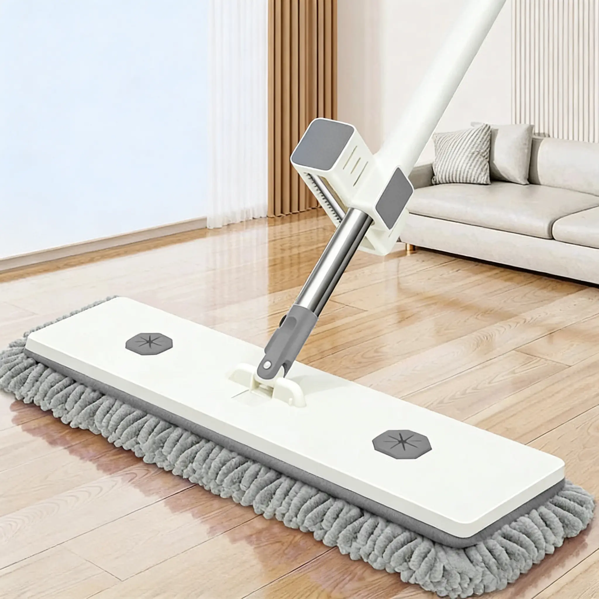 Hands-Free Chenille Mop and Bucket Set, 360° Rotating Long Handle Floor Mop, No-Touch Wringing Mop with Dirty Water Separation, Super Absorbent Easy Squeeze Cleaning Mop for Home Kitchen Bathroom Hardwood Tile Floor