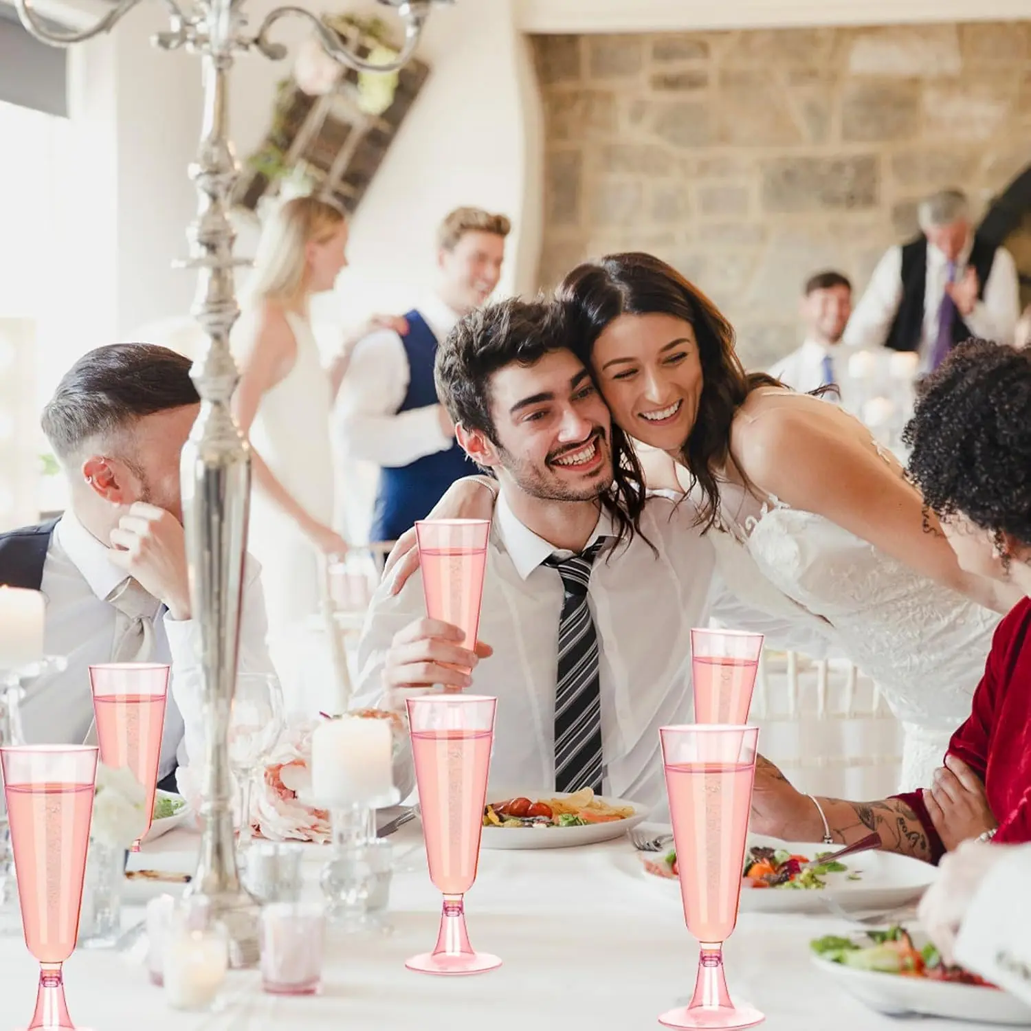 100 Clear Clear Pink Plastic Champagne Flutes, 5oz Plastic Wine Glasses,  Assemble for Party Wedding Cocktail Cups - TikTok Shop