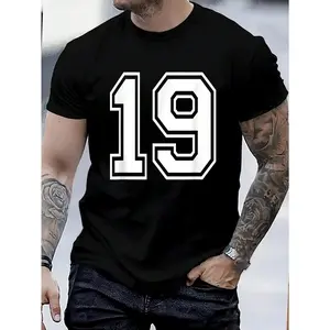 100% Cotton Number 19 Varsity Sports Team Jersey 19th Birthday 19 Years T-Shirt Women's Men's Graphic Tee Crew Neck summer vacation Tops