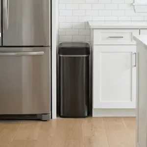 Slim Touch-Free Motion Sensor Trash Can Black Stainless Steel For Kitchen Office Garage | 13 Gallon