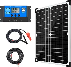 Solar Panel Kit 20W 12V Monocrystalline,Battery Maintainer +10A Solar Charge Controller + Extension Cable with Battery Clips O-Ring Terminal for RV Marine Boat Off Grid System