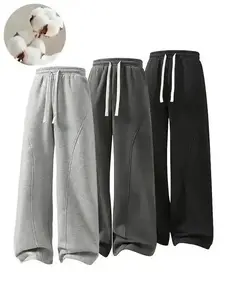2026 Men's Fleece Thermal Lined Sweatpants  Oversize Drawstring Waist Casual Loose Pants for Fall Winter School Season Daily Wear Stylish Menswear