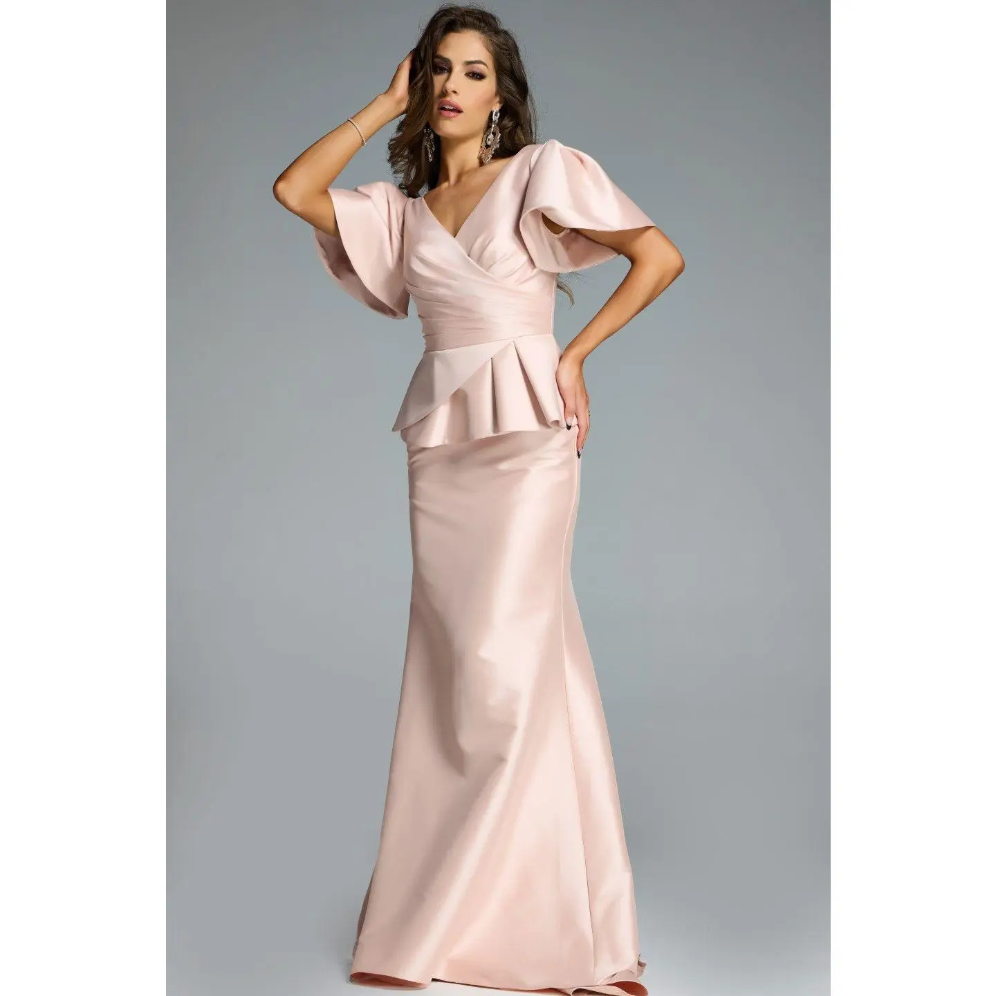 asymmetric neck puff shoulder dress Ladivine KV1090 Elegant A-line Mini Dress – Mia Bella Couture