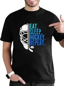 100% Cotton Unisex Eat Sleep Hockey Repeat Funny Boys Hockey Player T-Shirt
