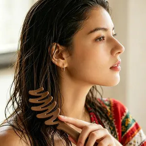 Wild boar bristle comb, with a voluminous, openwork design, scalp massage function, suitable for styling and care, durable and high-quality