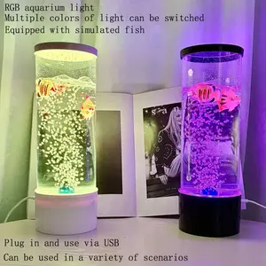 T6027-2 Fish Tank Light Plug-In RGB Night Lamp, Creative Gift Bubble Fish Light for Kids Room Bedroom, Desk Decor Atmosphere Night Light