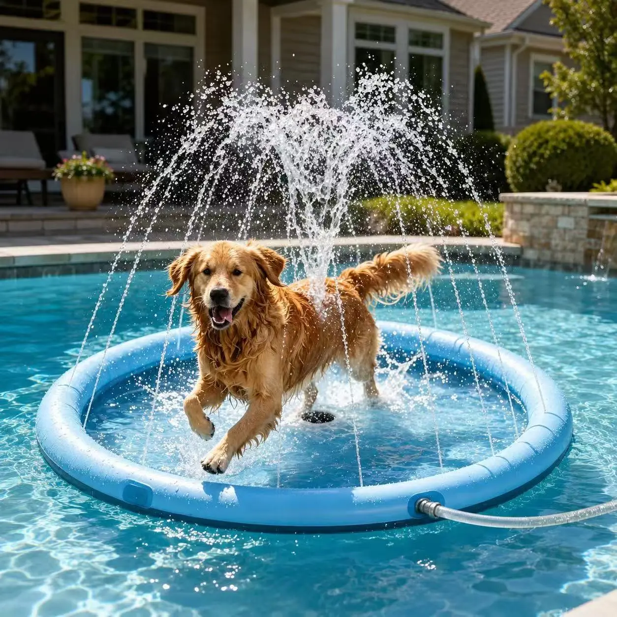 38 Inch Dog Splash Pad for Outdoor Play, Pet Water Sprinkler Mat for Dogs, Summer Cooling Pool Toy, Interactive Water Play Sprinkler for Puppies & Large Dogs