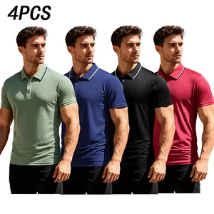 Men’s Summer Polo Shirt 4-Pack, suitable for outdoor fitness training and casual vacations, comfortable wear, button design, polyester fiber#SummerVibes