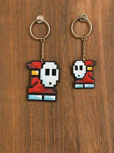 LyghtForge Creations Shy Guy Pixel Art Keychain Retro Mario World Enemy 3D-Printed PLA+ Handmade for Gamers Collectors and Retro Gaming Fans