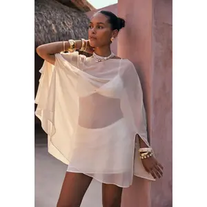 Havana Ivory Chiffon Cape Dress