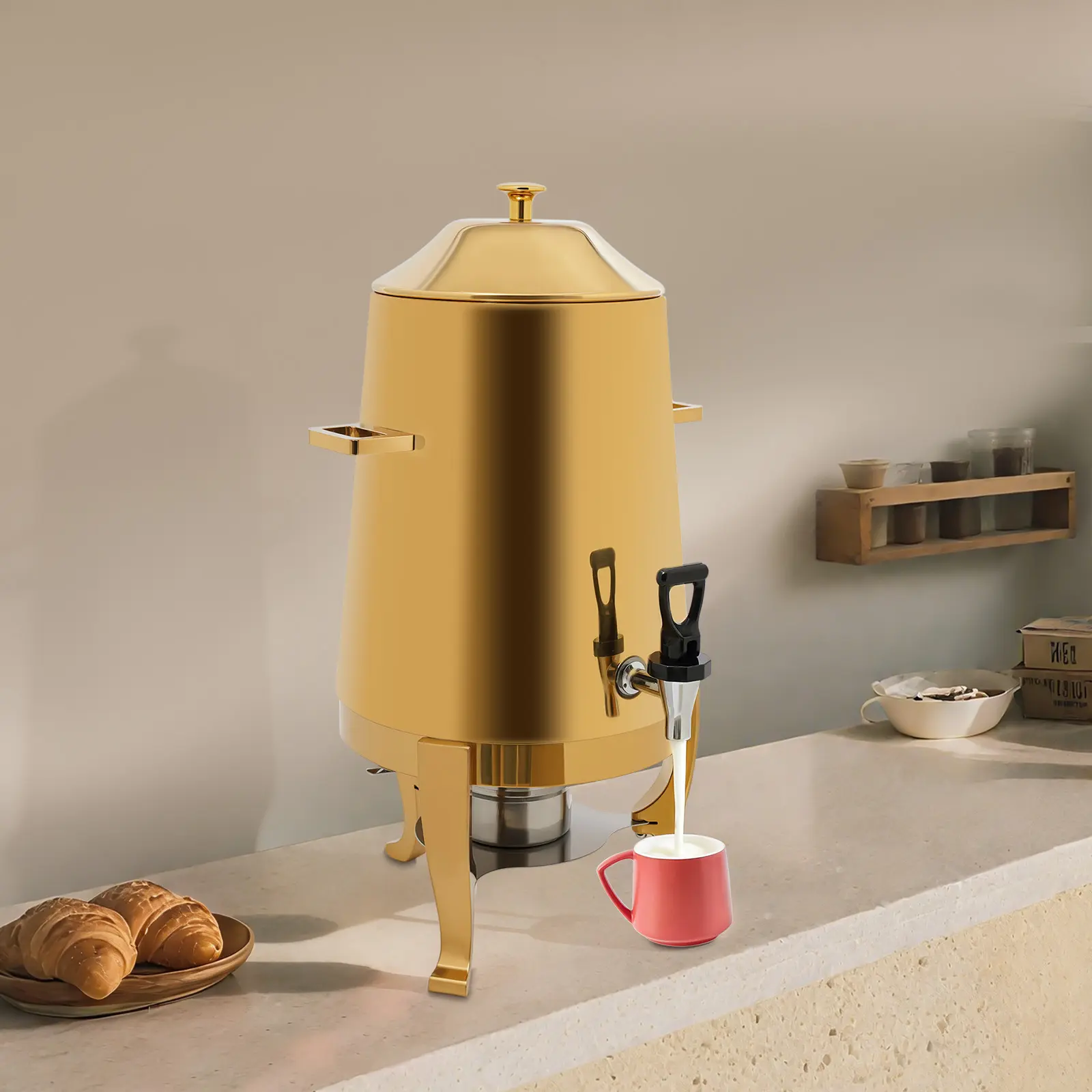 13L Stainless Steel Insulated Electric Hot Water Dispenser Barrel - 110V 400W, Gold-Plated, Adjust Temp, Dual Heating Method, for Office Daily Use, Party