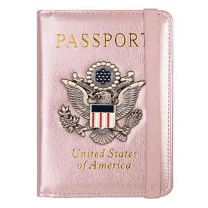 Blocking Passport Holder for Women Men, Leather Passport Travel Wallet with Metal 3D Metal Badge, Travel Document Holder Cover AccessoriesGift