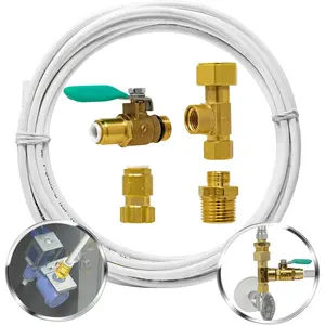 Ice Maker Fridge Quick Installation Kit with 25' Feet Tubing for Drinking Water Appliance Water Line, Solid Brass Stop Tee and Valve, 1/4" Fittings