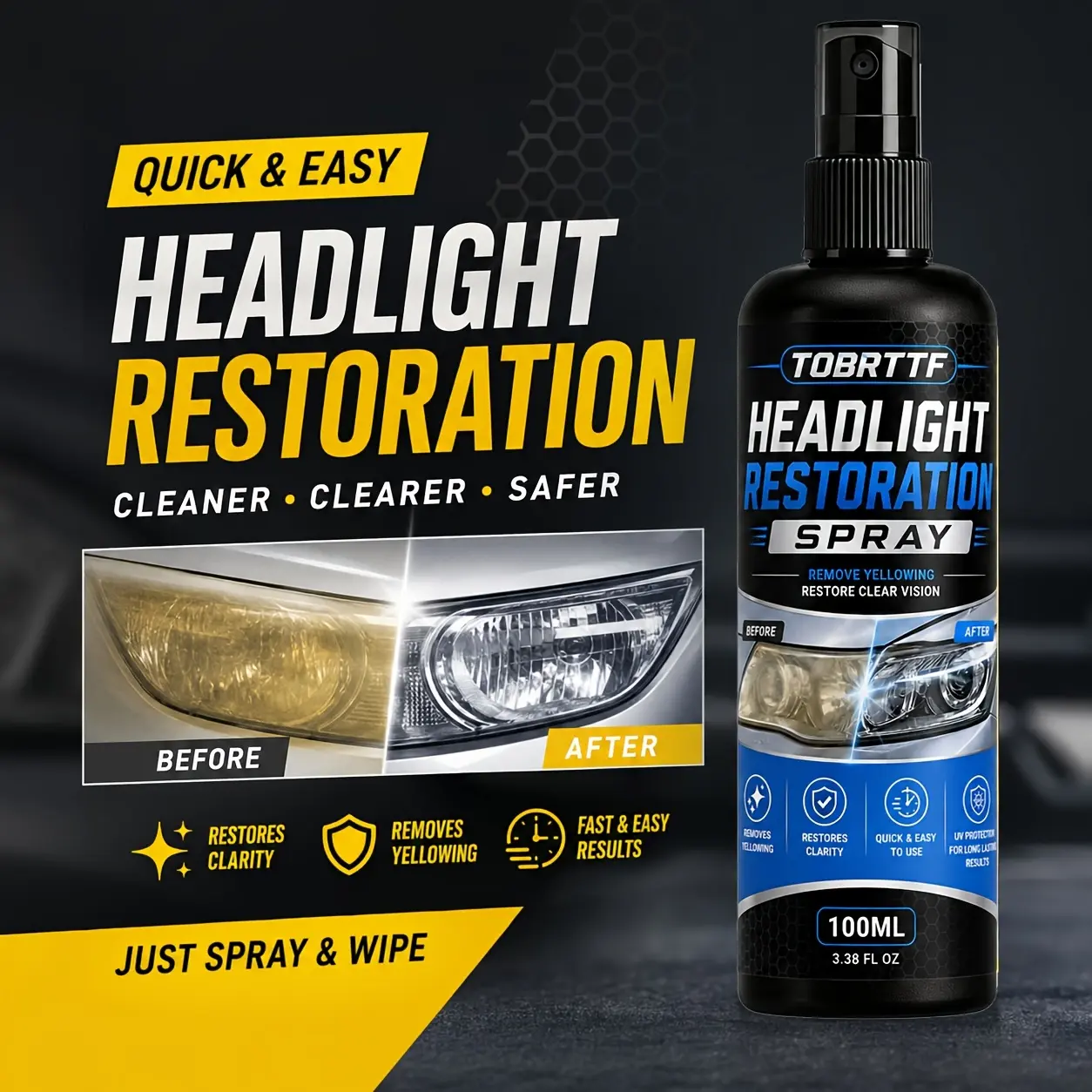 3.38oz Headlight Repair Polishing Agent - Removes Yellowing And Oxidation, Restores The Clarity of Atomized Headlights, Provides Long-Lasting Protection, Suitable for Cars, Trucks SUV, A Easy Headlight Cleaning And Repairing Agent for Motorcycles