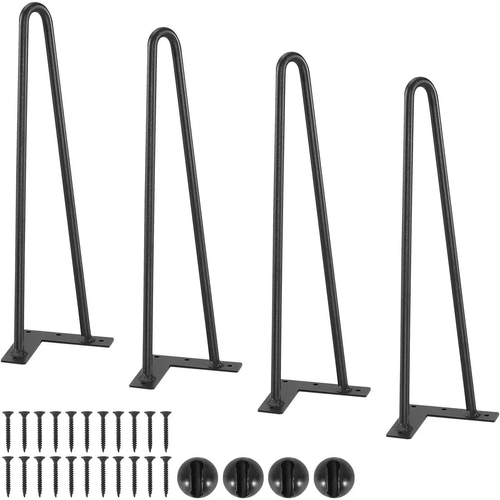 VEVOR 4PCS 16" Heavy-Duty Steel Furniture Legs, Black Metal Legs with Screwdriver, Screws and Bolts, Rubber Floor Protectors, 500lbs Load Capacity, Easy to Install for Nightstand, Coffee Table (Father's Day Gift), Solid Steel, Rubber Feet