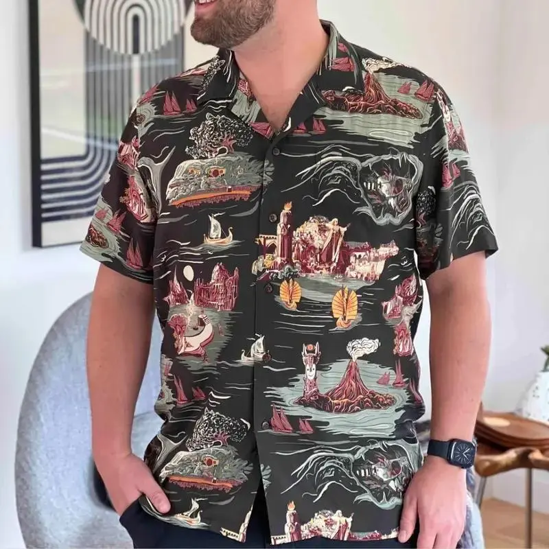 LOTR Aloha Adventure Hawaii Shirt, Fan Gift LOTR Hawaii Top, Hawaiian Shirt, Tropical Button Up, Summer Beach Style