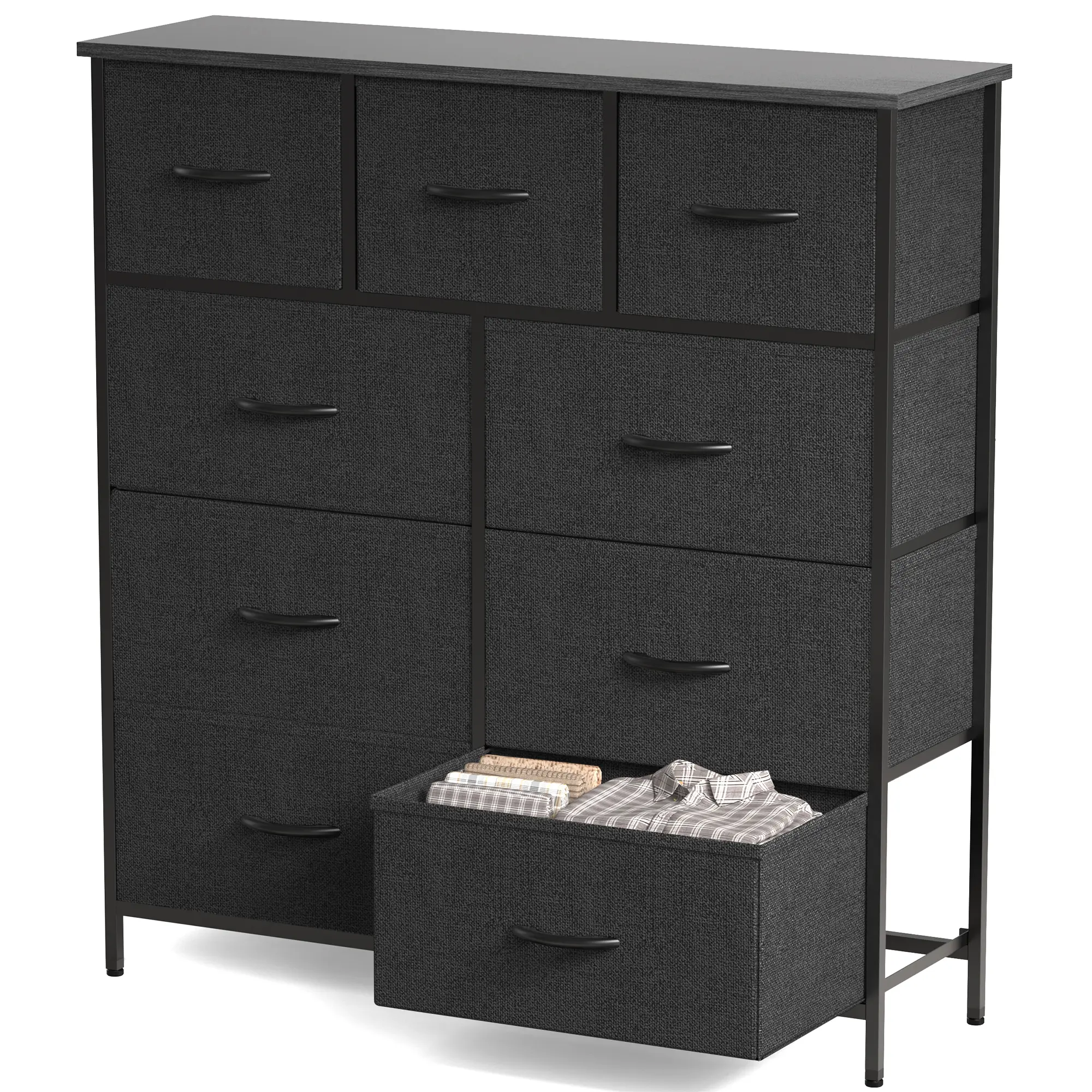 Modern 9-Drawer Dresser Cabinet - Fabric Drawers Storage Tower with Steel Frame and Wooden Top, Storage Organization Solution for Kids Bedroom, Storage Drawer Units, Multi Storage Drawers
