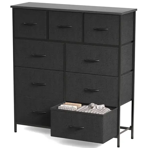 Sweetcrispy 9-Drawer Drawercabinet - Fabric Storage Tower with Steel Frame & Wooden Top, Dresser for Bedroom, 9-Drawer Sorting Room Storage Apartment Furniture for Kids Nursery, Modern Decor Organizer