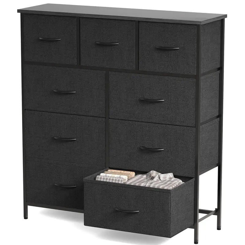 Sweetcrispy 9-Drawer Drawercabinet - Fabric Storage Tower with Steel Frame & Wooden Top, Dresser for Bedroom, 9-Drawer Sorting Room Storage Apartment Furniture for Kids Nursery, Modern Decor Organizer