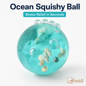 2-piece set Ocean Themed Ice Ball Stress Ball Silicone Squishy Fidget Toy with Beads Malleable Ice Skin Squeeze Sensory Relaxing Toy for Kids Adults