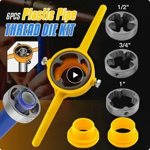 6pcs Manual Water Pipe Die Set Tool NPT Thread PVC Thread Plumbing Hand Tool 1/2" 3/4" 1in for  Water Pipe Die Tap Wrench Set Hardware Durable Material Smooth Cutting