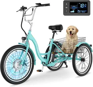 EOYOBIKE MC 350 Electric Tricycle Trike for Adults 350W 36V Removable Battery 24 Inches 7 Speeds 3 Wheels Electric Bikes Bicycle for Adults, Three Wheel Electric Cruiser Tricycle
