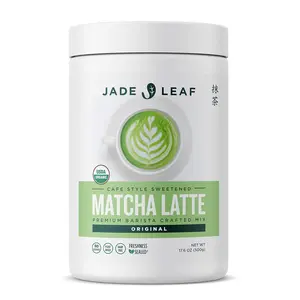 Leaf Matcha Organic Cafe Style Sweetened Matcha Latte Green Tea Powder, Premium Barista Crafted Mix Authentically Japanese, 50 Servings (1.1 Pound Tub)