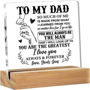 To My Dad Letter Acrylic Desk Plaque, Decorative Plaque, Creative Desktop Gift with Heartfelt Message, Birthday Or Office, Sentimental Home Or Office Decor from Son Or Daughter, Signs, Wooden Home Sign