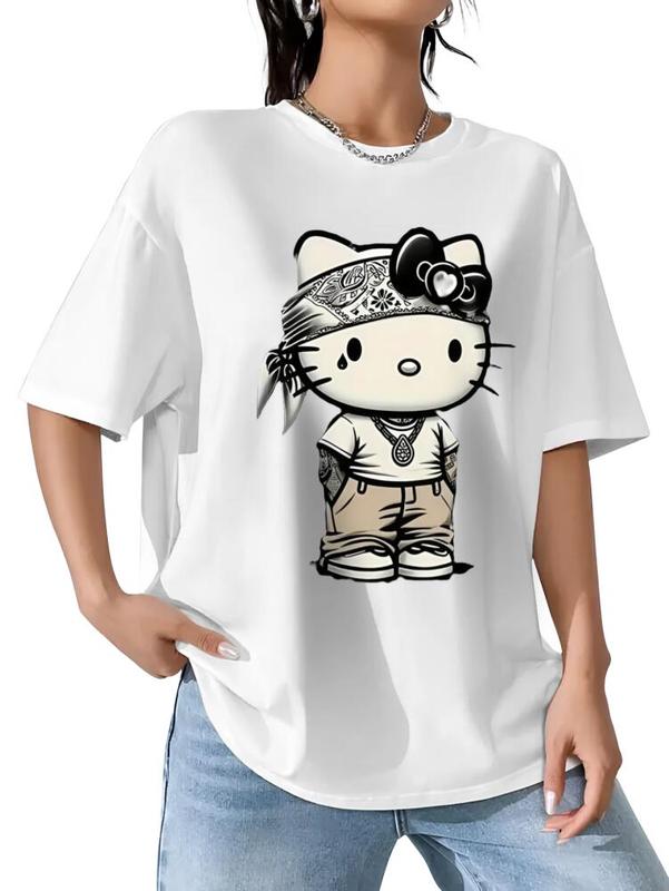 Street Style Hello Kitty Unisex Tee - Black T-Shirt with Graphic Design for Men & Women