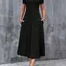 Spring Summer Fall Fashion New Women's Basic Solid Color Casual Pocket Dress, Elegant Fitted Plain Pattern Clothing, Stylish Ladies' Apparel