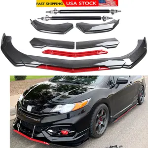For Honda Civic Sedan Front Bumper Lip /Splitter Spoiler+Strut Rods Carbon Fiber