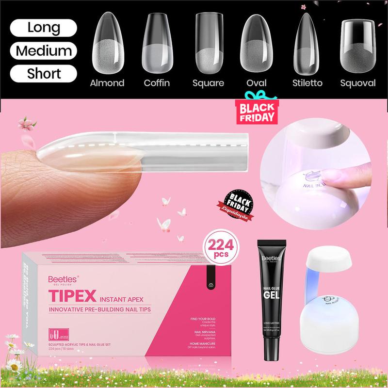 Beetles Tipex Instant Apex Nail Extension Tips Kit Almond/Coffin/Square/Oval/Stiletto/Squaoval Shape Thick Acrylic Nail Flat Nails Manicure Gel press ons Nail Art DIY Nails Art  Nail Glue Easter Nail Designs SpringVacation Nails newyearnewme valentinesday