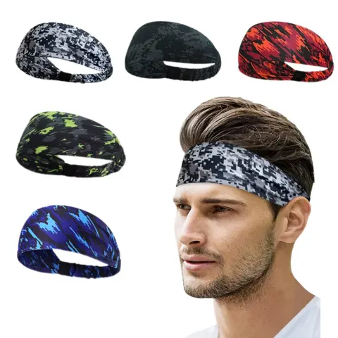 5 Pack Sports Headbands for Men & Women, Moisture Wicking Sweatbands, Elastic Non Slip Sweat Bands, Athletic Workout Fashion Wide Hair Bands for Running, Cycling, Basketball, Yoga