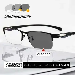 Fashion Color Changing Photochromic Myopia Eyewear for Men Ultra Light Intelligent Near Sight Eyeglasses Eye Protection Glasses