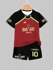 Gold Basard Munchen Team Uniform Set, Apparel Jersey, Children Blue Lock No 10 Kaiser Two-Piece, Casual Short Sleeve Tee Shorts