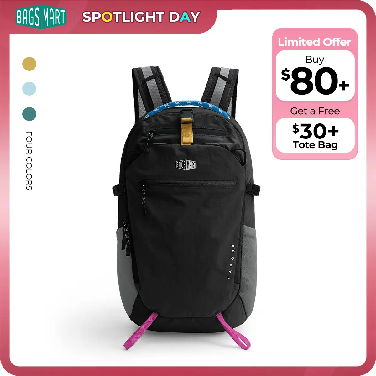 【New In】BAGSMART FARO Ultra-Light 20L Backpack with 3D Breathable Panel & Water-Resistant Pockets for Everyday Adventure Summer Sale &Spotlight Day