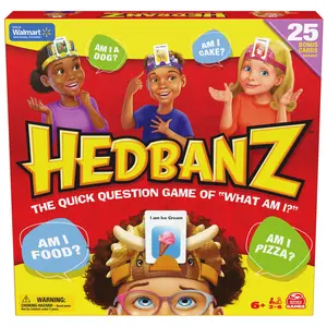 Spin Master Hedbanz 2nd Edition Picture Guessing Board Game for Kids & Family with 25 Bonus Cards, 6 Headbands, 6 Headplates, Scoring Badges & Timer