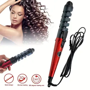 US Standard Single-Barrel Spiral Curling Iron, PTC Element Only in Plug, Anti-Scald Design with 360° Rotatable End, a Suitable Gift for Women