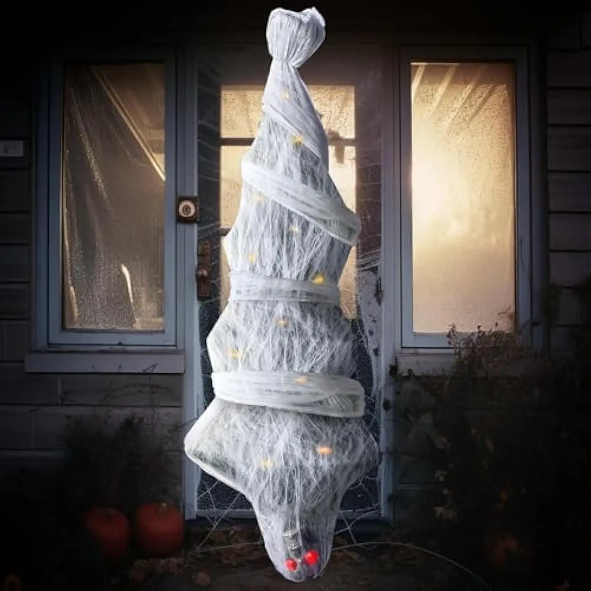 72" Halloween Hanging Cocoon Corpse Animated, Lighted Dead Body Prop for Indoor Decor, Life Size Skeleton Corpse Props for Haunted House, Scary Outdoor Hanging Decorations