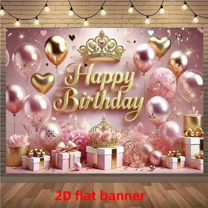 2D flat banner，1pc， Light luxury and minimalist style birthday themed banner, decorative and background fabric banner, suitable for living room, bedroom, office, game room, indoor, enhancing happiness