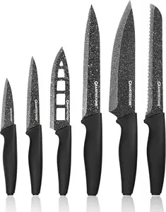 Nutriblade Stainless Steel, Nonstick 6-Piece Knife Set by Granitestone,  For Kitchen Use, Professional Chef's , Precision Cutting, Chopping and Slicing, Black